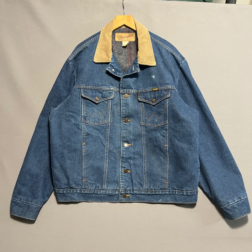 Vintage Wrangler Denim Jacket Blanket Lined Corduroy Collar Blue 74260PW Size 46